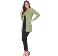 Clapton Women's Acrylic Green Blend Full Sleeve Winter Wear Long Cardigan/Shrug Beige - M, Green, Wool, Pack Of 1